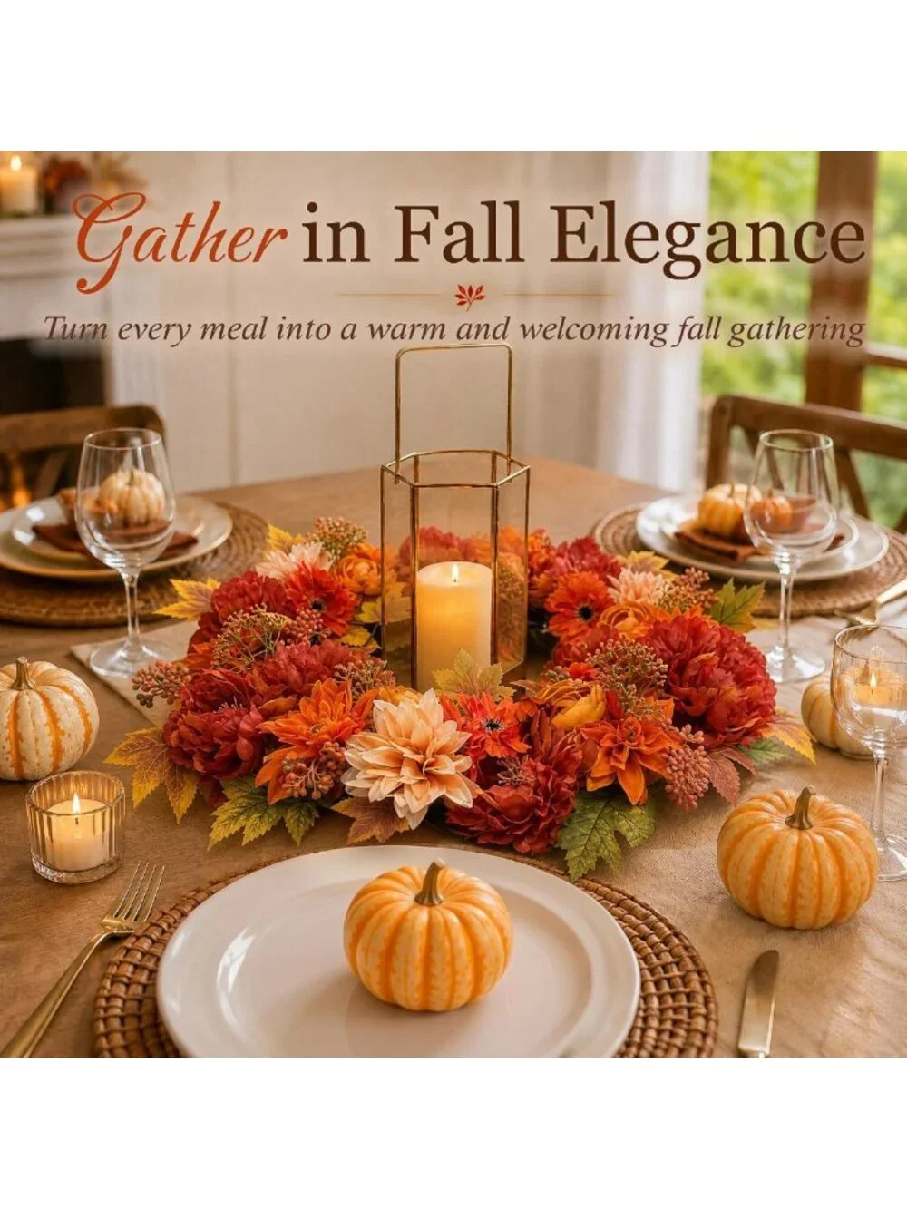 24-Inch Autumn Flower Wreath for Front Door - Fall Decor, Seasonal Home Accent